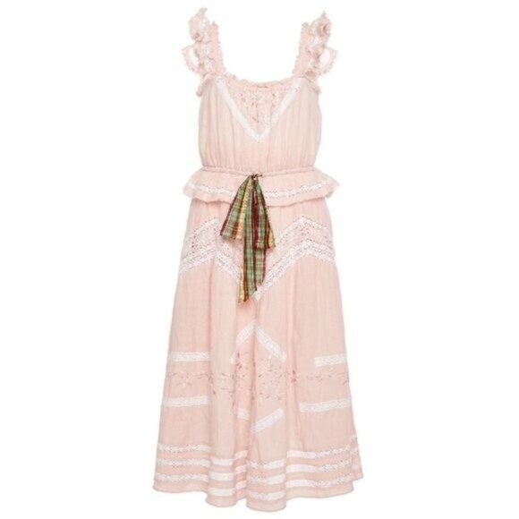 LoveShackFancy Cody Cinched Waist Linen Midi Dress - Picture 4 of 13